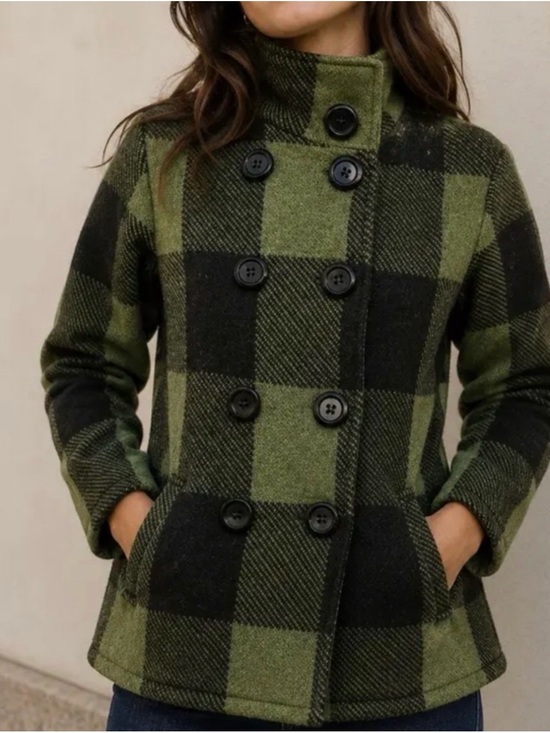 KEREN hart Jackets & Blazers - Vintage Keren Hart 100% Wool Green Buffalo Plaid l Double-Breasted Peacoat - S